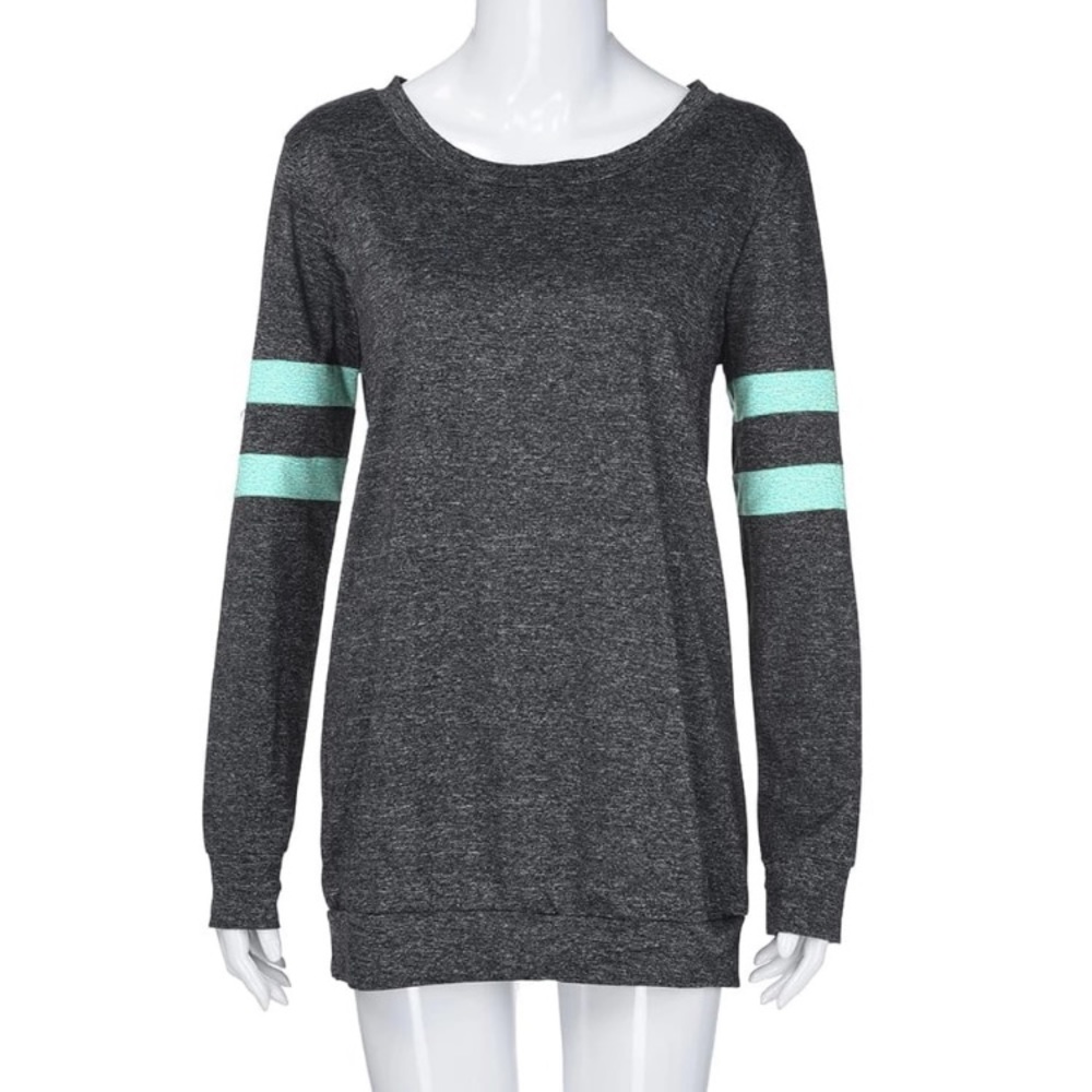 🧜🏼‍♀️ Gray Top with Teal Striped Sleeve 🧜🏼‍♀️ - Picture 3 of 6